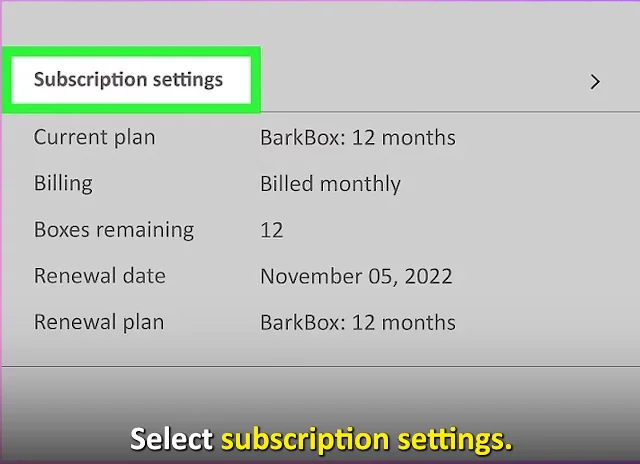 subscription settings of BarkBox