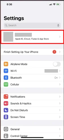 tab apple id in settings