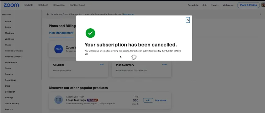 subscription cancelled